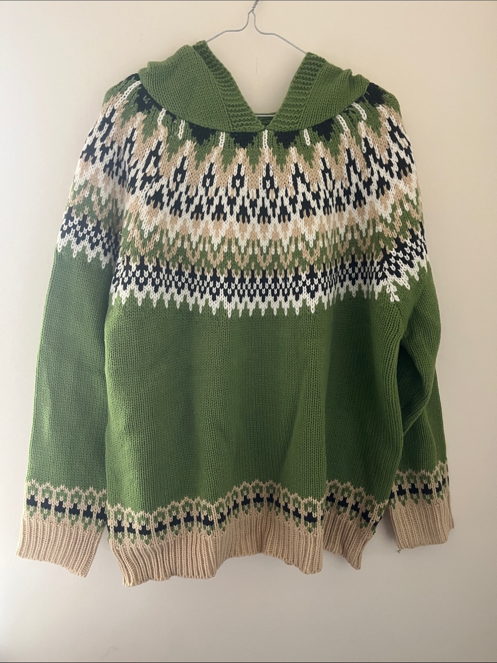 SHEIN Green Fair Isle Turtleneck Sweater with Cream and Black Pattern